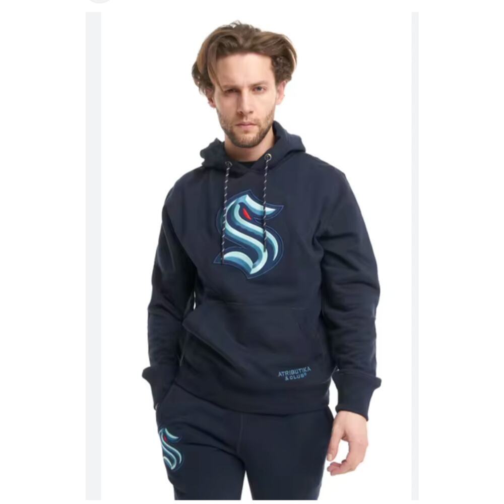 NWT Seattle NHL Kraken Hoodie Men's M Fleece Deep Sea Blue Pullover Team Store